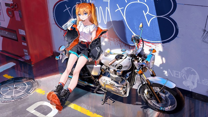 Asuka Langley Soryu from Neon Genesis Evangelion with Motorcycle