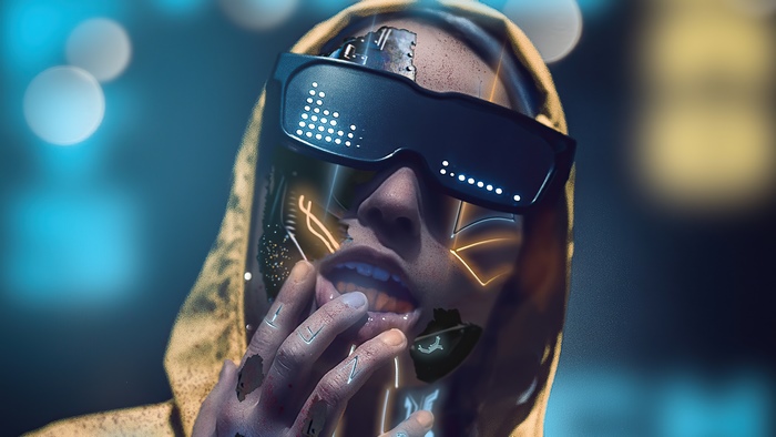 Cyborg artist with digital art glasses