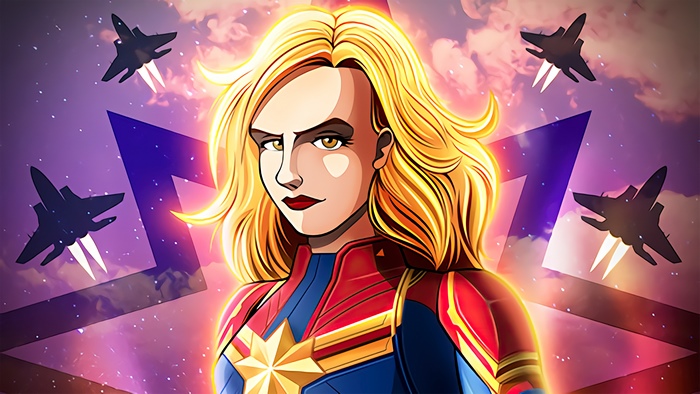 Captain Marvel with jets and stars