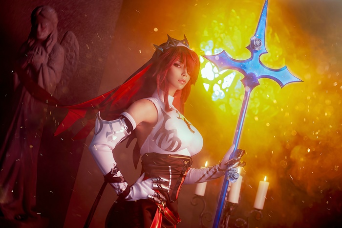 Rosaria from Genshin Impact Cosplay with Blue Trident 4K