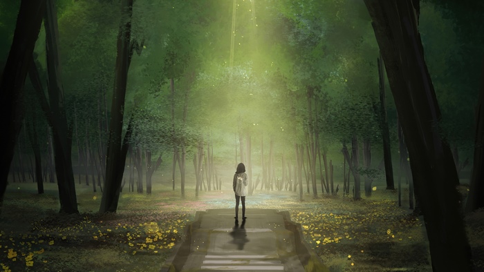 Artwork of a person in a forest