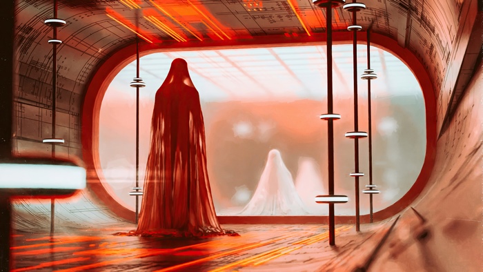 Figures in a futuristic environment