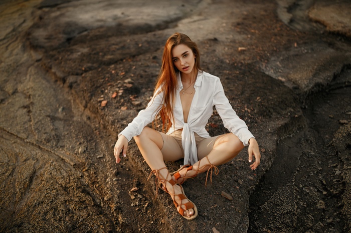 Redhead Model Posing Outdoors in