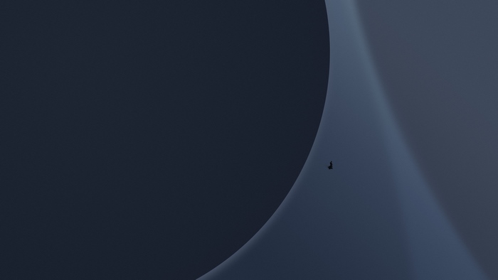 Minimalist artwork of a lone figure on a dune