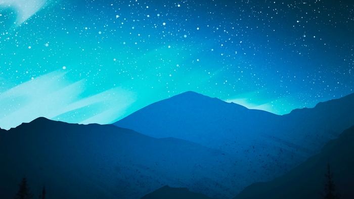 Digital art of mountains under a starry sky