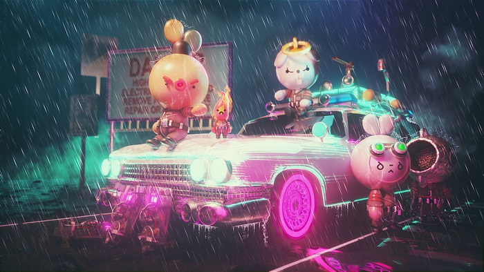 Digital Art of Characters in a Car