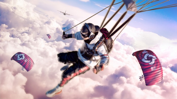 Player in PUBG parachuting from plane