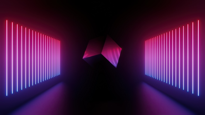 Abstract neon cube with vertical lights