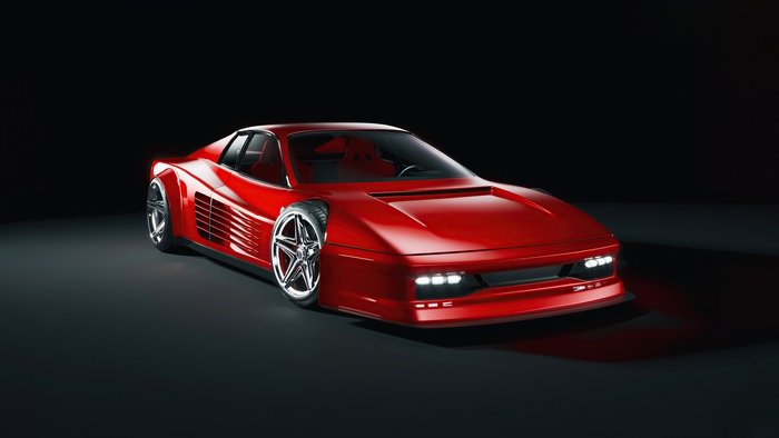 Red Ferrari Testarossa on a dark background