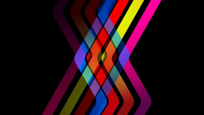 Abstract colorful overlapping shapes on black background