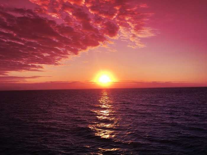 Sunrise over the ocean with pink clouds