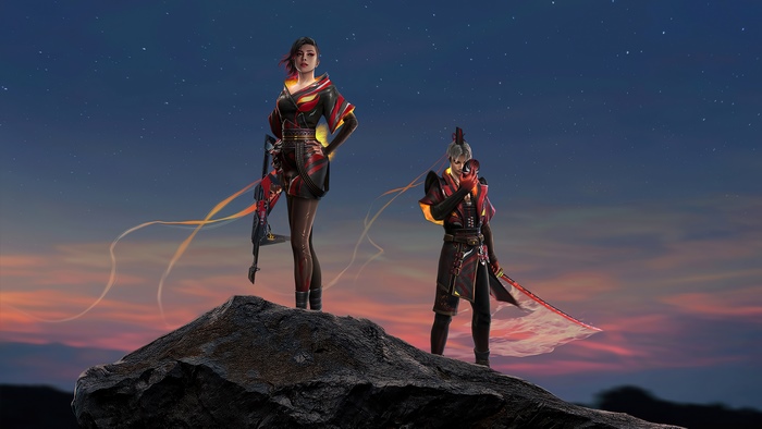 Two characters from Garena Free Fire on a rock