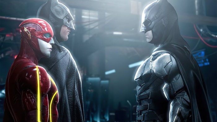 The Flash and Batman facing each other