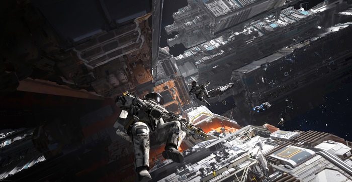Sci-fi soldiers in a space station