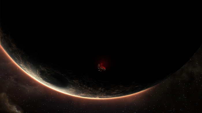 Spaceship near a planet in deep space