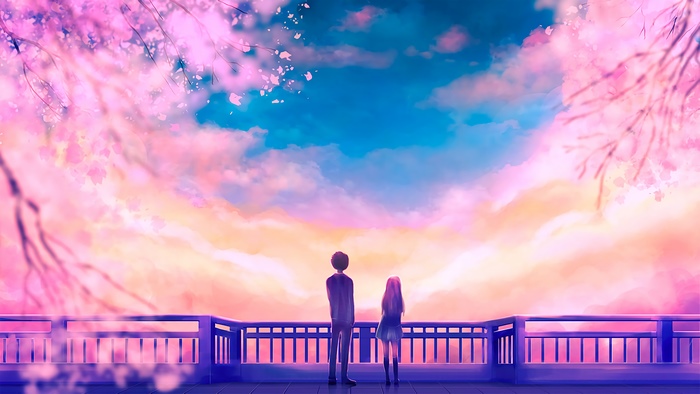 Romantic Anime Couple Watching Sunset