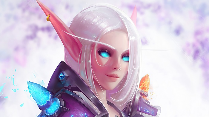 Female elf with glowing blue eyes from World of Warcraft
