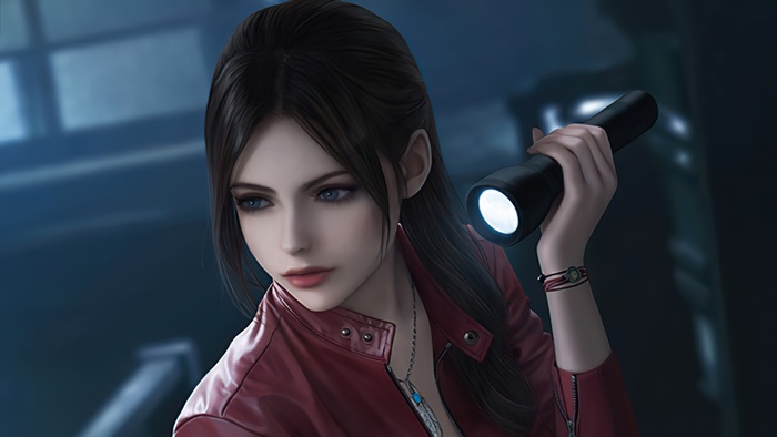 Claire Redfield from Resident Evil 3 holding a flashlight