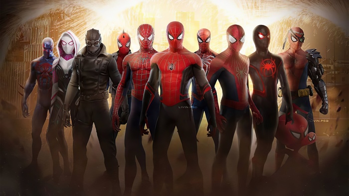 Multiple Spider-Men and Spider-Gwen in artwork