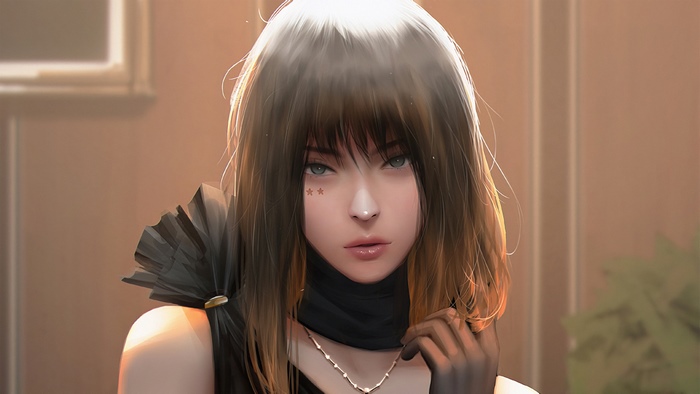 Artwork of a young woman with brown hair