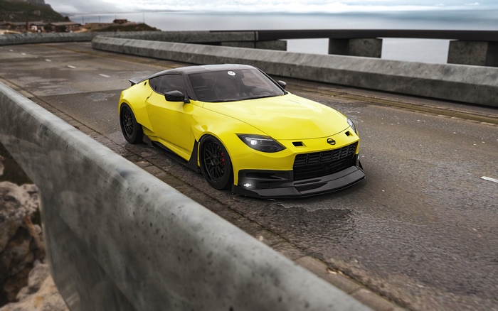 Yellow Nissan 400Z on a Coastal Road