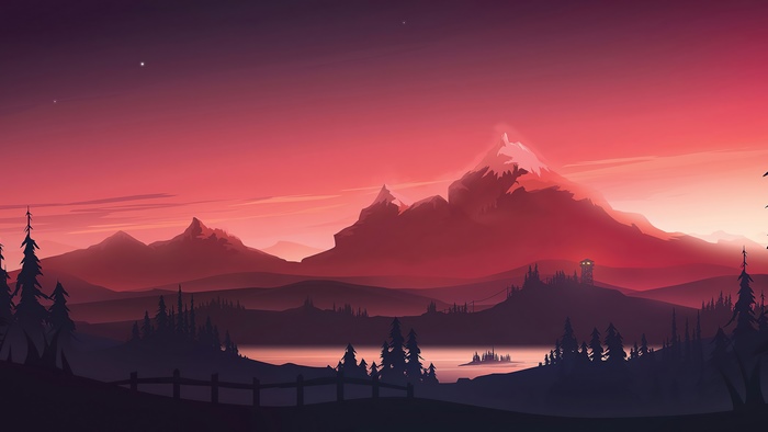 Minimalist Landscape with Mountains and Lake 4K
