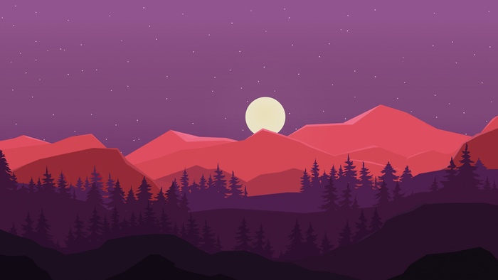 Minimalist Mountain Landscape with Moon and Stars