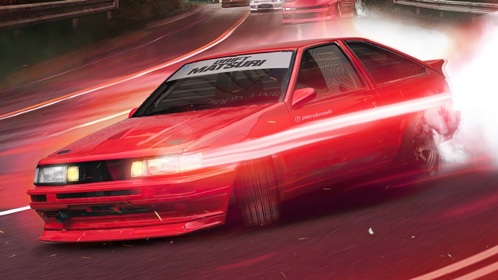 Red Toyota AE86 Drifting in Need for Speed Game Art 4K