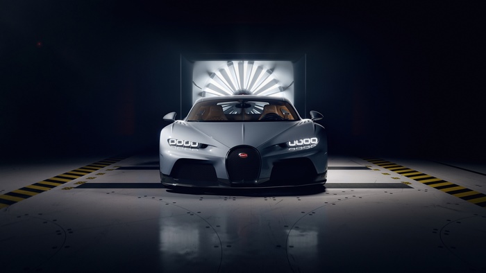 Bugatti Chiron in a wind tunnel