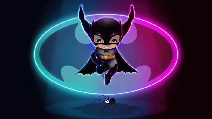 Chibi Batman and Spider in Neon Bat Symbol