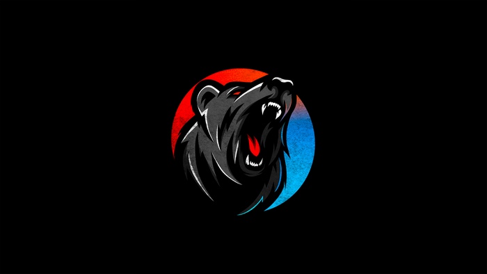Digital art of a roaring bear with red and blue background
