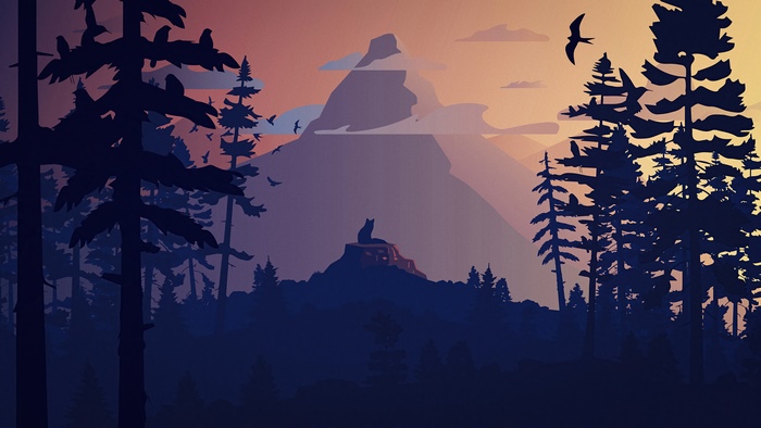 Minimalist fox on a hill with mountains and trees