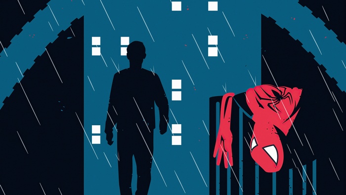 Spider-Man's Suit in a Rainy City