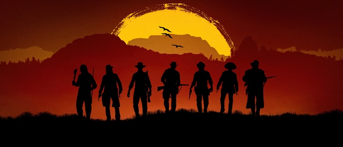 Red Dead Redemption 2 gang silhouette at sunset