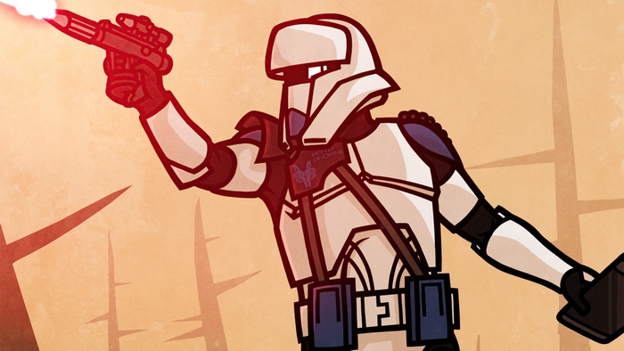 Stormtrooper from Star Wars firing a blaster