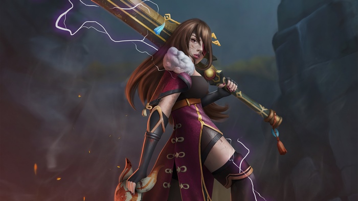 Warrior with a large sword and lightning
