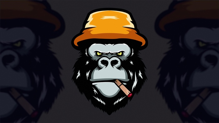 Gorilla wearing a hat and smoking a cigar