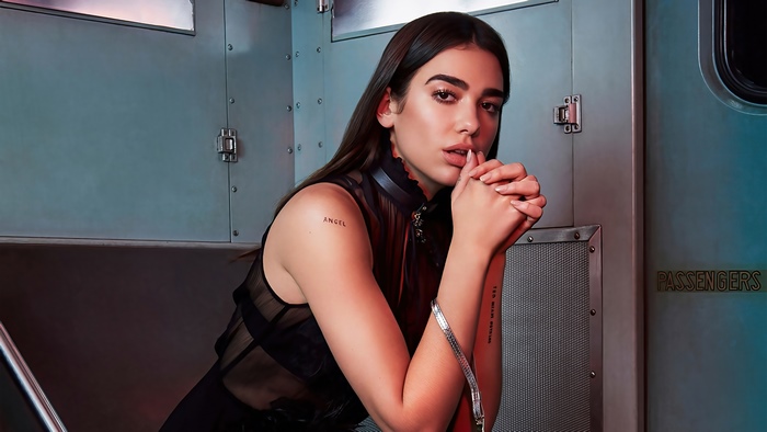 Dua Lipa in a black sheer top