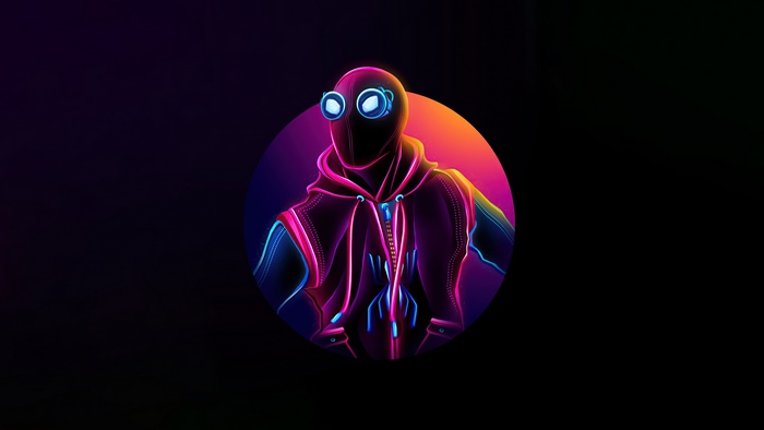 Spiderman artwork with neon outlines