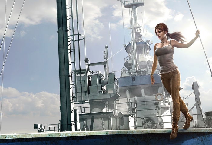 Lara Croft from Tomb Raider on a Ship