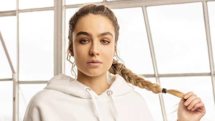 Sommer Ray in a white hoodie