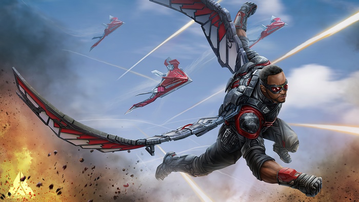Falcon from Marvel flying with drones