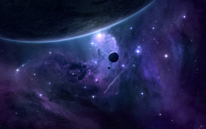 Digital art of a nebula with planets