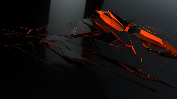 Abstract digital art with orange and black geometric shapes