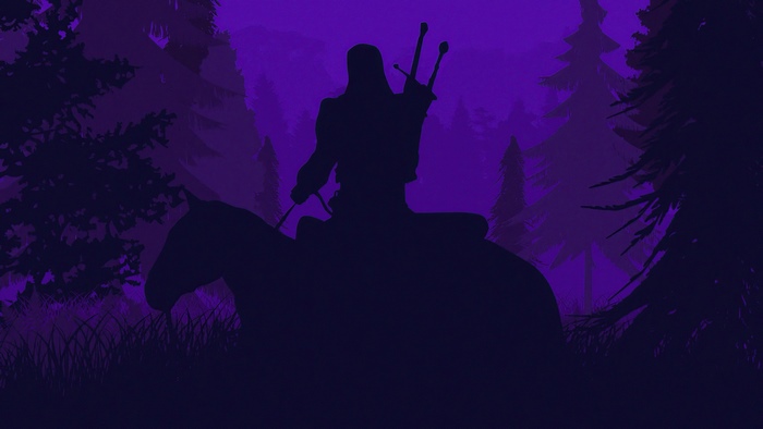 Geralt of Rivia from The Witcher 3 on horseback in a forest