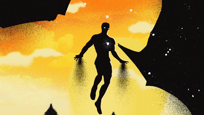 Iron Man artwork with orange sky