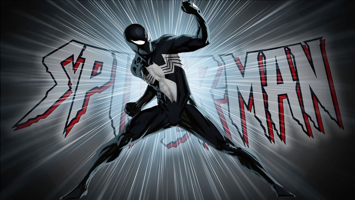 Spider-Man in black suit with Spiderman logo