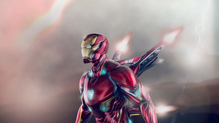 Iron Man in a digital artwork with lightning