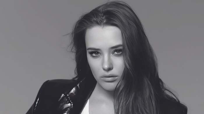 Katherine Langford in monochrome portrait
