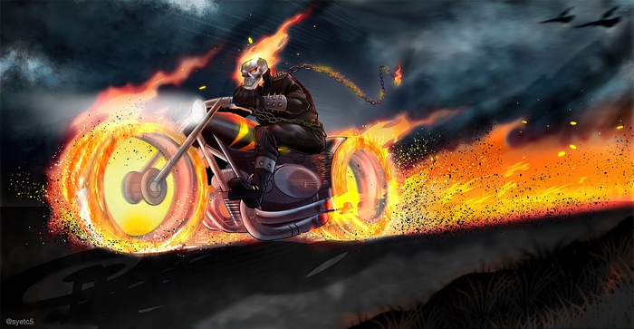 Ghost Rider on a flaming motorcycle